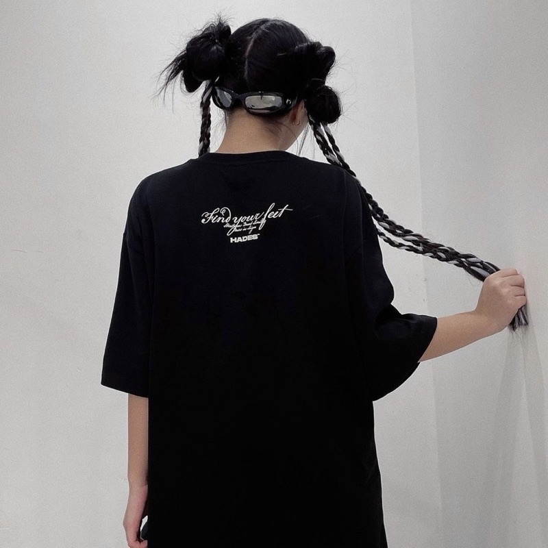 Áo Thun Tay Lỡ Unisex FIND YOUR FEET màu ĐEN 🏁 /Nam nữ unisex/ Áo phông cổ tròn form rộng Jaystoree 🖤