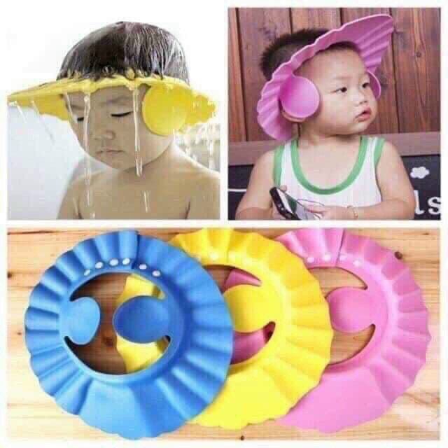 Mũ gội đầu cho bé, mũ tắm chắn nước có cúc tùy chỉnh có vành che tai cho bé