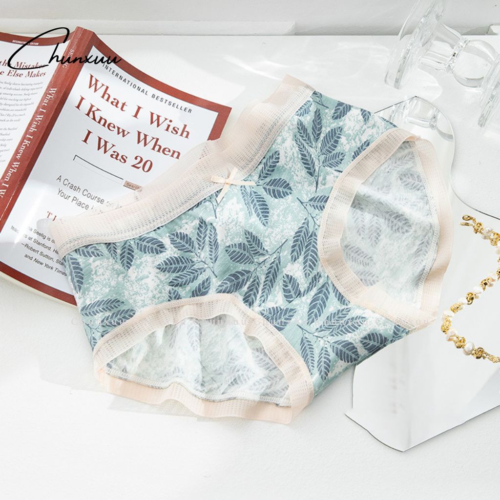 Quần lót nữ Cotton CHUNXUU phối viền ren họa tiết trẻ trung, chất liệu co dãn mềm mại- QC74