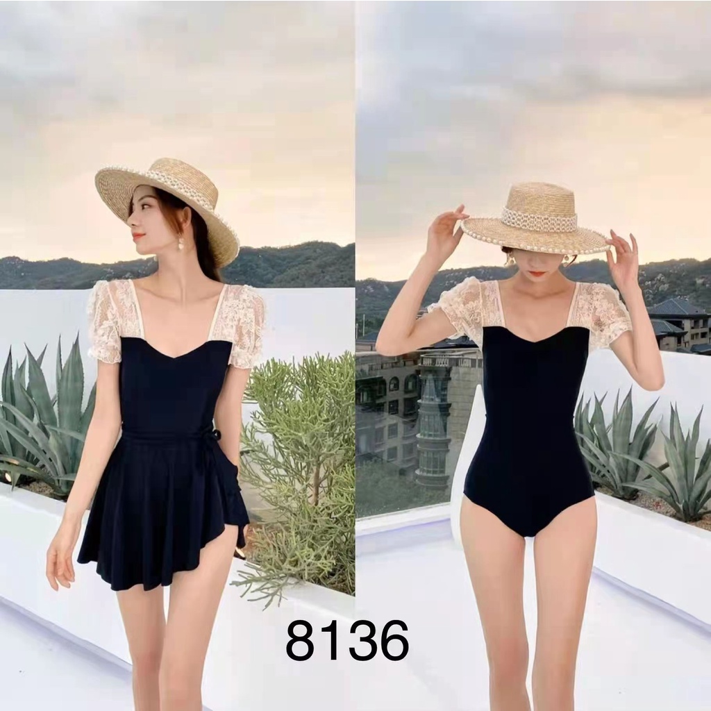 Mới Đồ Bơi Một Mảnh Tay Ngắn Màu Trơn Cho Nữ