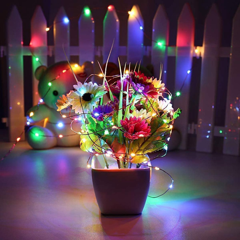 Chọn Màu-Kèm Pin AG13- Chỉnh 3 Kiểu Chớp - Đèn Led Đom Đóm Fairy Light Trang Trí Decor Quấn Cây Sân Vườn Noel Lễ Tết