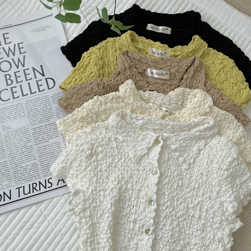 Áo croptop polo cài nút chất nhăn co giãn mát form xinh