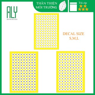Decal dán size SML đầy đủ size để dán quần áo
