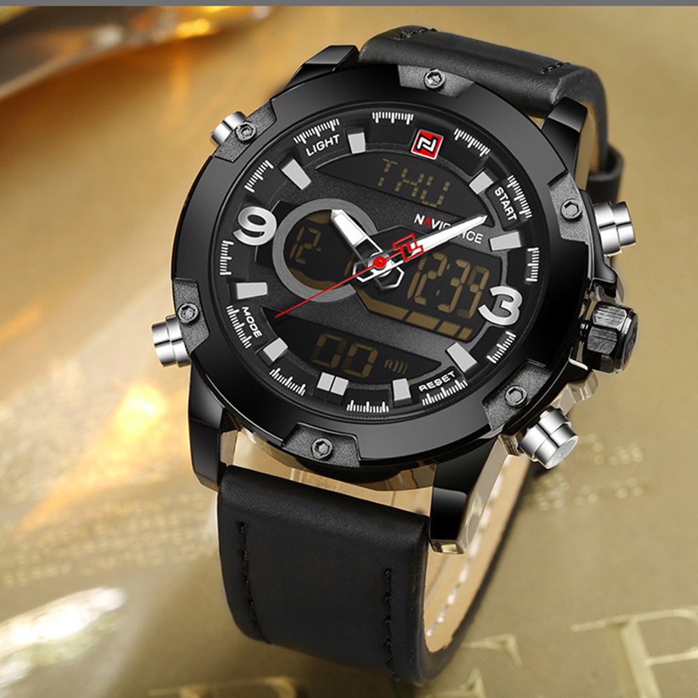 Naviforce Đồng Hồ Analog Máy Quartz Dây Da Chống Thấm Nước Kiểu Dáng Thể Thao Cho Nam