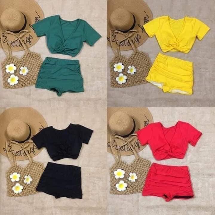 Bikini hai mảnh áo cộc quần cạp cao [FREESHIP] bộ đồ bơi cộc tay đùi quyến rũ BKN80019