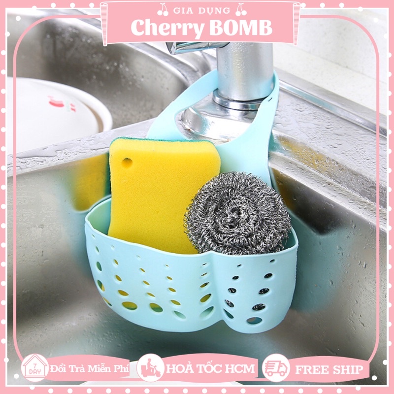 GIỎ ĐỰNG Miếng Rửa Chén 2 Lơp - Giỏ Nhựa Treo Đồ Bồn Rửa Chén, Gắn Vòi Nước Bồn Rửa