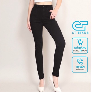 Quần Jean Nữ Skinny lưng cao đen trắng cạp cao co giãn Trơn Cơ Bản CT JEANS