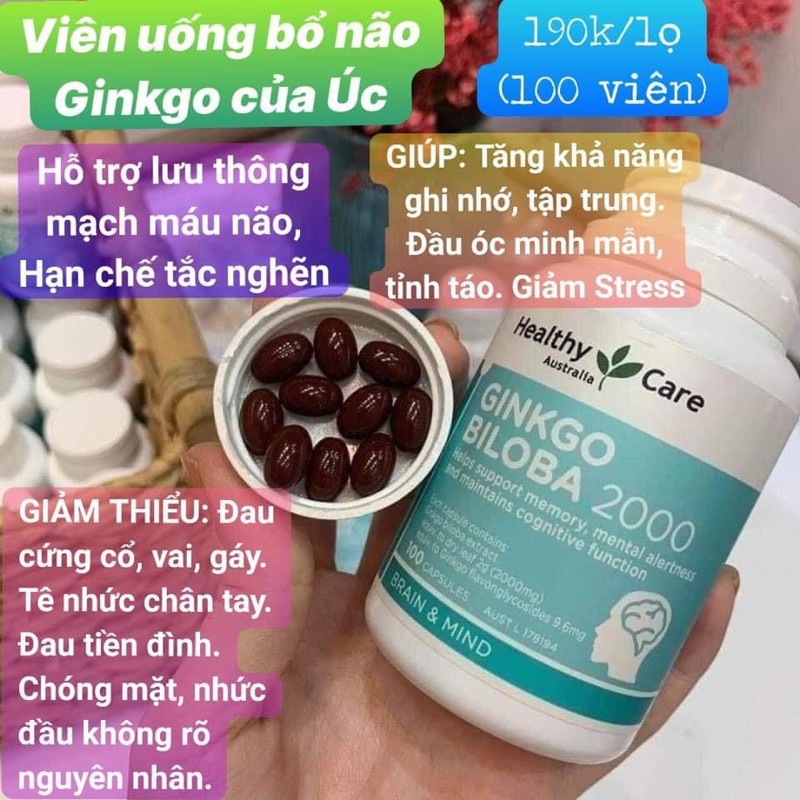 Viên uống bổ não Ginkgo Biloba 2000 healthy care