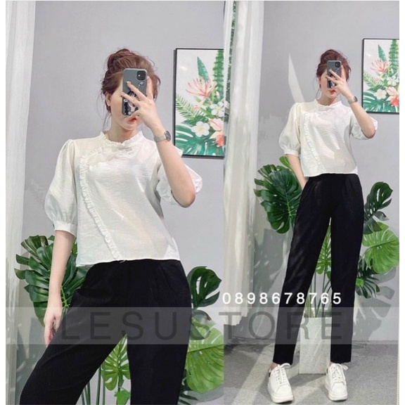 Áo sơ mi tiểu thư dài tay viền bèo freeship50k | BigBuy360 - bigbuy360.vn