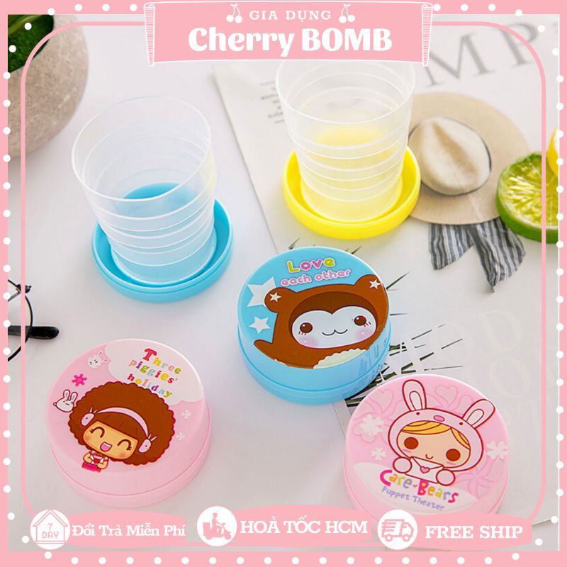 Ly Uống Nước Nhựa Gấp Gọn Có Nắp Đậy HOẠT HÌNH - Ly Uống Nước Gấp Gọn Vệ Sinh An Toàn