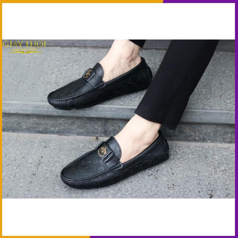 Giày lười nam - Chất da bò mềm 100%, Đế bệt, Chất cao su được khâu chắc chắn, Màu đen - MÃ M017, Hàng Việt Nam