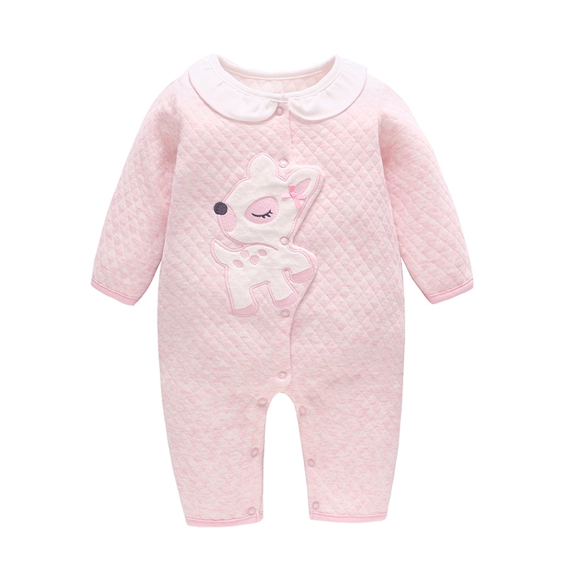 Áo liền quần 100% cotton thêu họa tiết chú hươu xinh xắn dành cho bé
