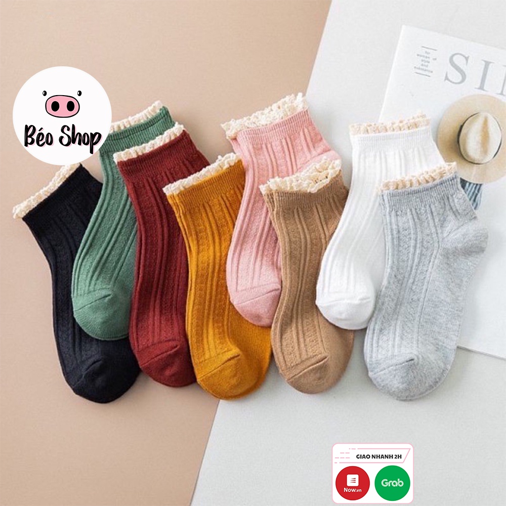 Tất vớ nữ ren viền bèo Béo shop hàn quốc co giãn thấm hút mồ hôi MT25