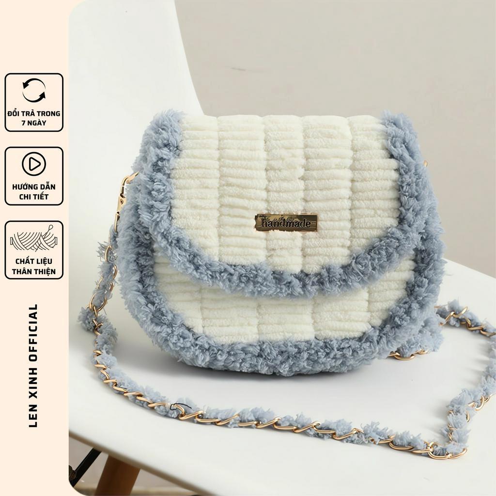 Túi len tự đan, túi đeo chéo Handmade dáng thuyền thời trang Hàn Quốc - Bộ phụ kiện đầy đủ LX505