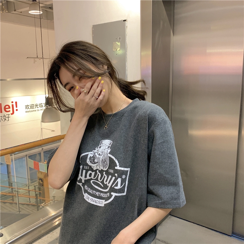 SUXI Áo Thun Nữ Tay Ngắn Dáng Rộng In Hình Nhiều Màu Phong Cách Hàn Quốc