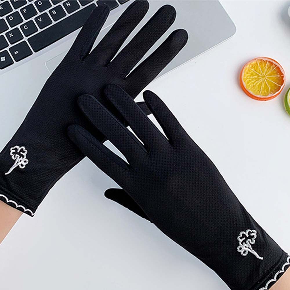 Găng Tay Lái Xe Vải Lụa Lạnh Mỏng Thoáng Khí Chống Tia Uv Chống Trượt Đính Nơ