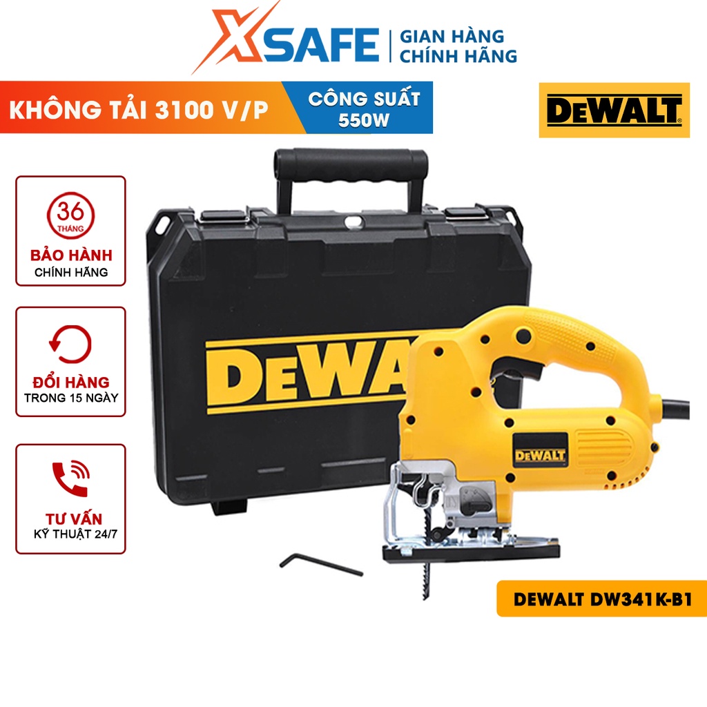 Máy cưa DEWALT DW341K-B1  550W nhiều cấp tốc độ hộp kim nhôm cao cấp, cưa gỗ 85mm, cưa sắt 10mm