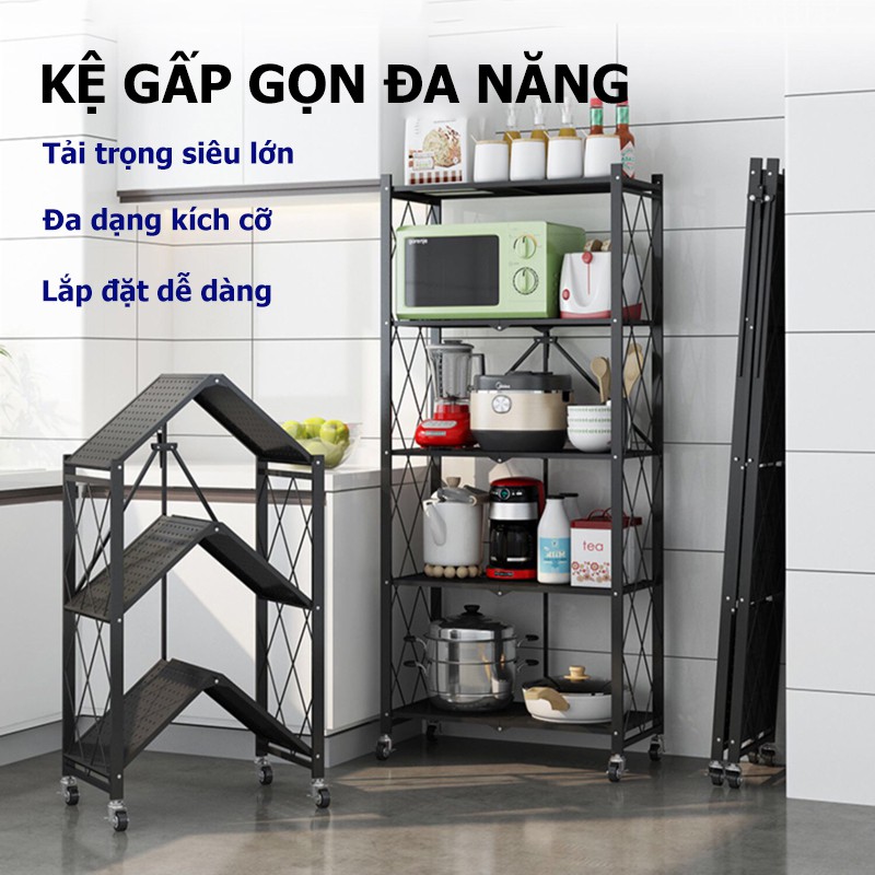 Kệ Sắt Đa Năng Gấp Gọn 3 4 5 Tầng Thông Minh Có Bánh Xe Kệ Để Đồ Dùng Nhà Bếp Lò Vi Sóng Lò Nướng Kệ Để Đồ Trang Trí HB8