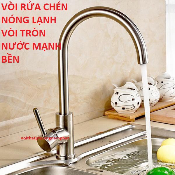 [VÒI TRÒN NƯỚC MẠNH] Vòi Rửa Chén Bát Nóng Lạnh INOX 304 N4002 Fotar Quay 360 độ dùng được 2 hộc chậu và 2 dây VÒI SỐ 6