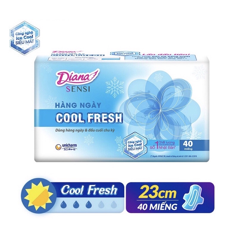 Băng vệ sinh hàng ngày Diana Cool Fresh mát lạnh 20M/40M