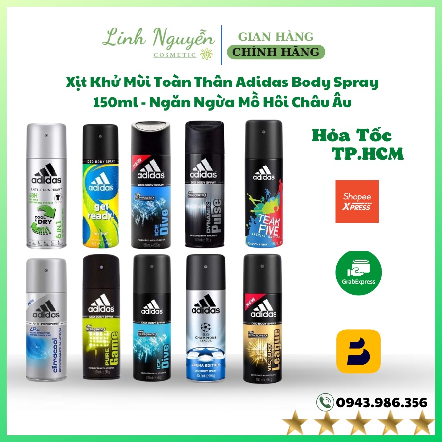 Xịt Khử Mùi Toàn Thân Adidas Body Spray 150ml - Ngăn Ngừa Mồ Hôi Châu Âu