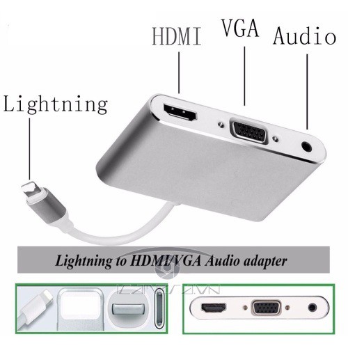 BỘ CHUYỂN ĐỔI TÍN HIỆU LIGHTNING RA HDMI/VGA/AUDIO ADAPTER 3 TRONG 1 P32