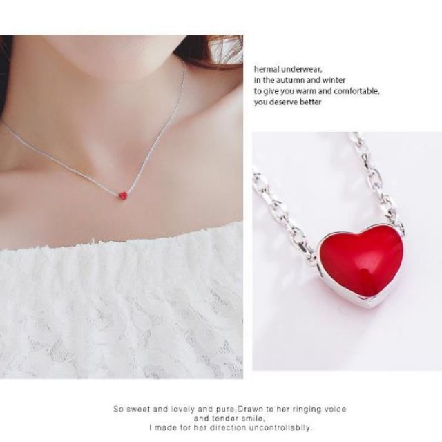 [FreeShip]Dây Chuyền Bạc 925 Red Heart Hàn Quốc