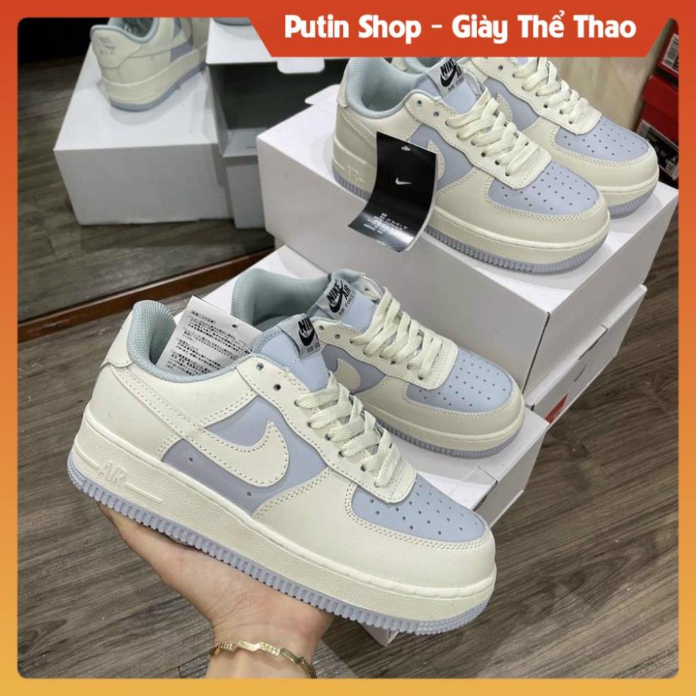 Giầy AF1 trắng xanh kem cao cấp ,Giày thể thao air force 1 trắng tím nam nữ full b