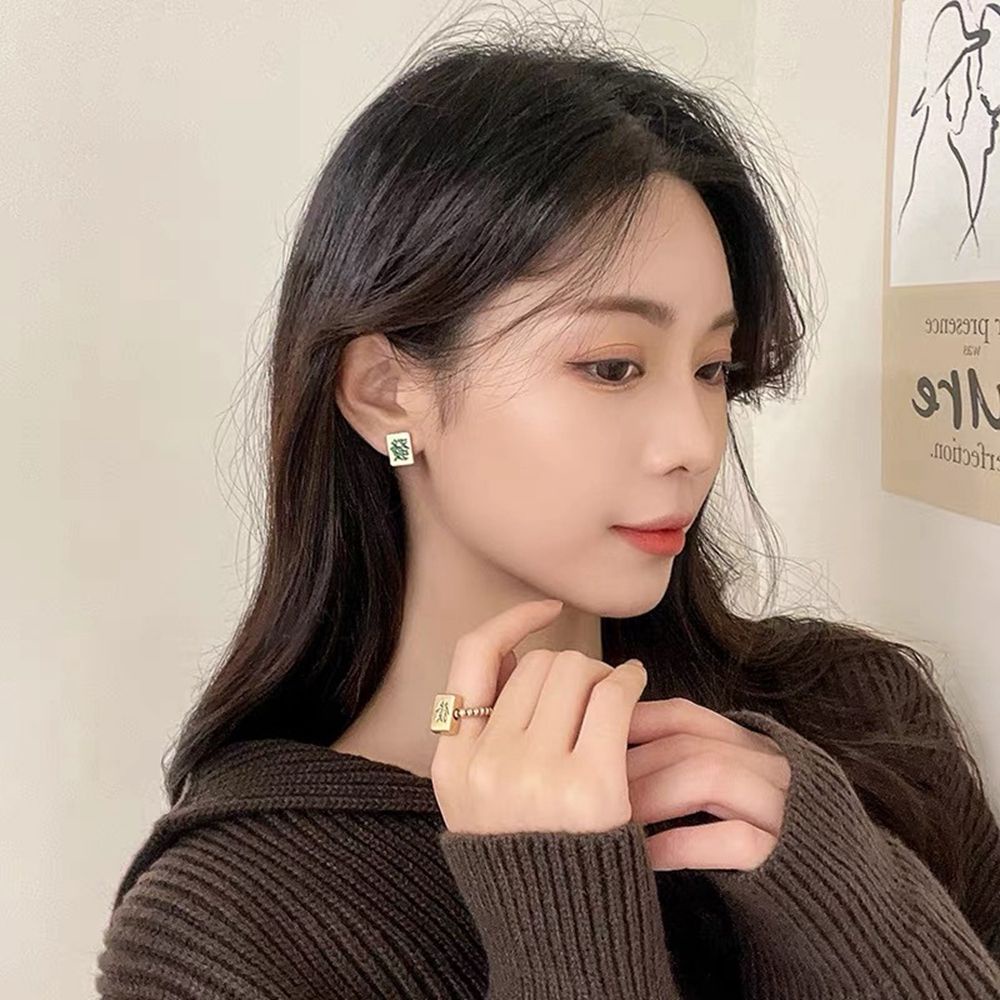 Khuyên tai hình trái tim mạt chược phong cách Hàn Quốc thanh lịch cho nữ