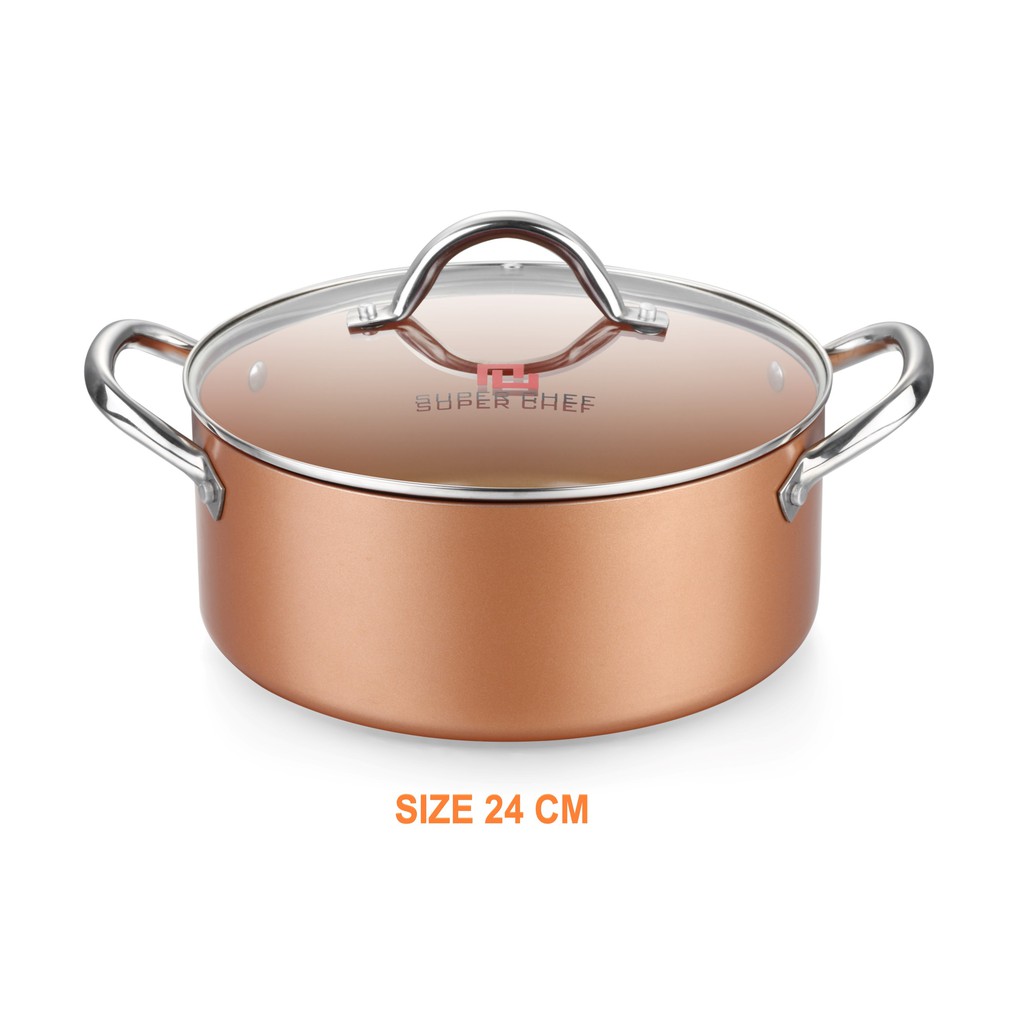 Nồi nắp kính SUPER CHEF hợp kim tráng men đáy từ 24cm