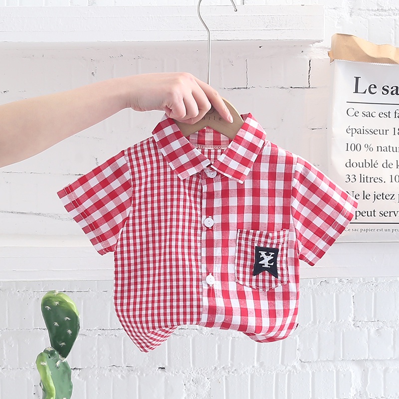 Áo Sơ Mi Ngắn Tay Kẻ Sọc Caro Thời Trang Cho Bé Trai 0-4 Tuổi