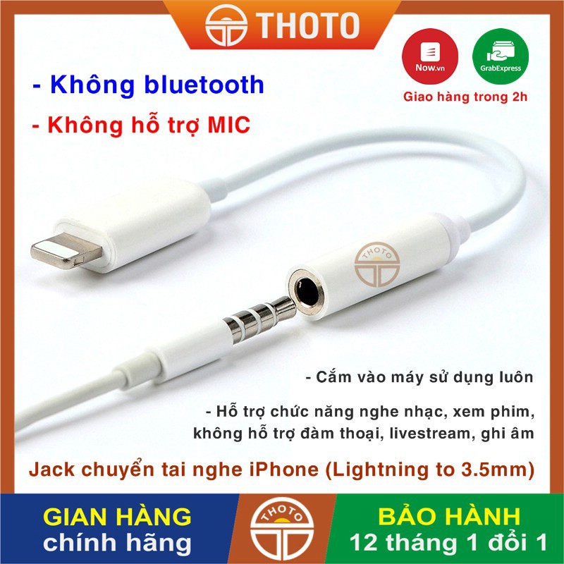 Jack chuyển đổi tai nghe IPsử dụng trực tiếp,KHÔNG BLUETOOTH,cáp chuyển đổi sang giắc âm thanh 3.5 mm