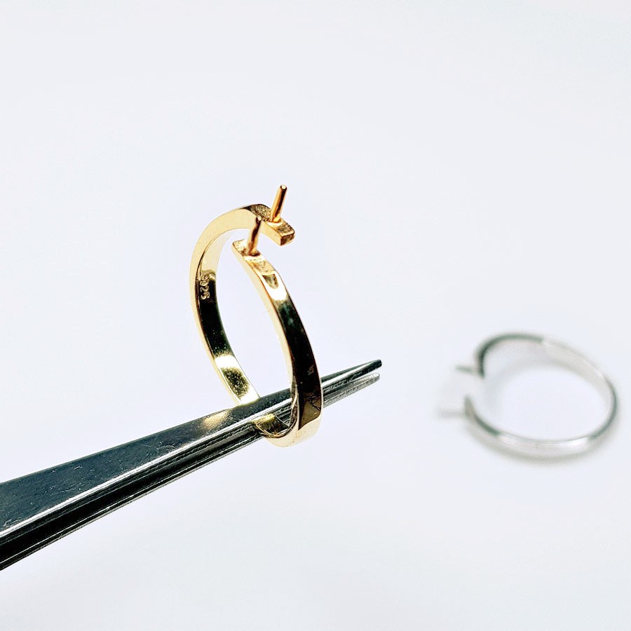 [N2B] Phụ kiện trang sức (DIY) - Khay nhẫn bạc trống vân trơn làm nhẫn ngọc đôi