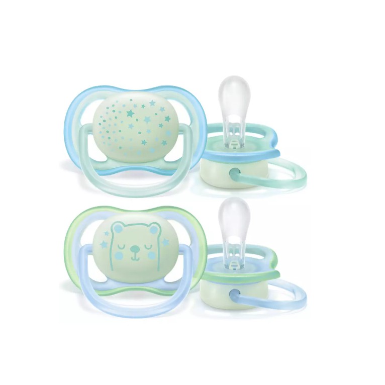 Ty ngậm philips AVENT Ultra Air 0-6M set 2 bán lẻ 1 chiếc,phát sáng ban đêm SCF376/10