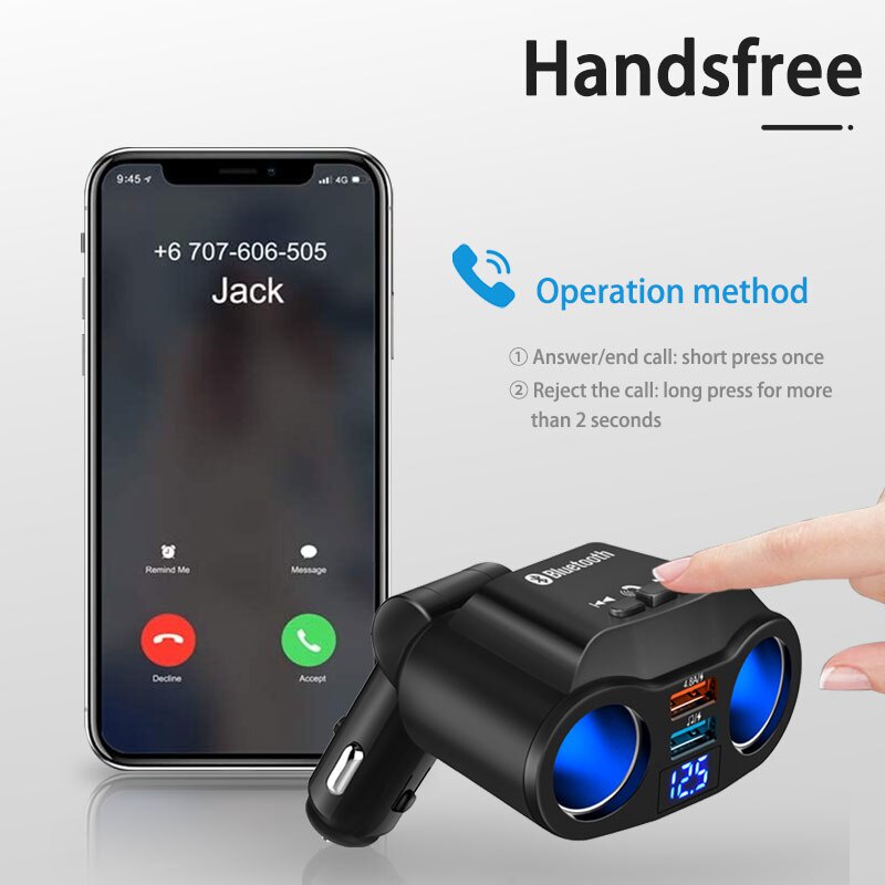 Tẩu Sạc Điện Thoại USB Qc3.0 Bluetooth 5.0 Rảnh Tay MP3 4.8A 12V Cho Xe Hơi