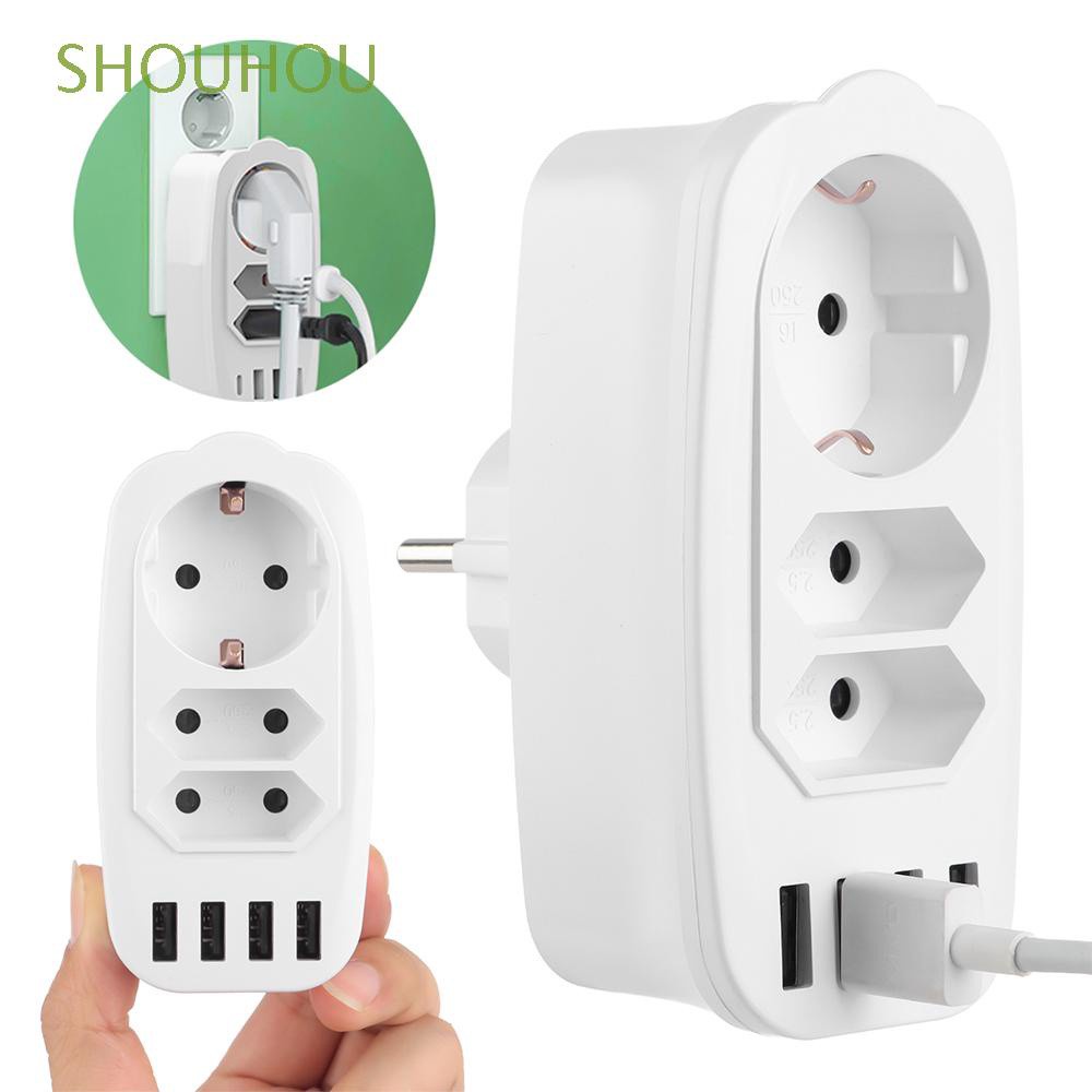 SHOUHOU 250V 16A Home Office Electrical Plug Phone Laptop Wall Charger USB Socket Adapter Travel Multiple 7-in-1 EU Power Socket 4 USB Ports