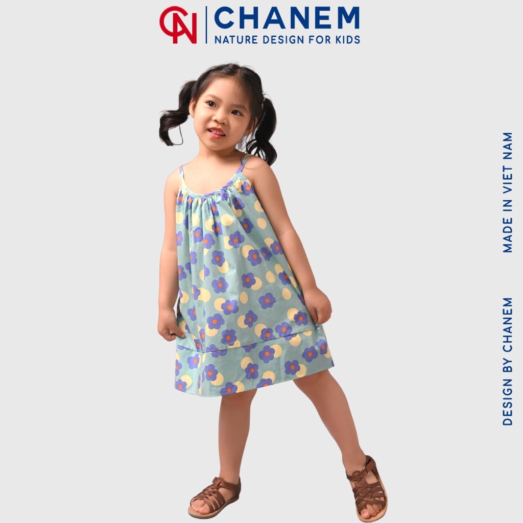 Váy hai dây cổ yếm dáng chữ A họa tiết hoa xinh xắn - Đầm cho bé gái MIRA DRESS - CHANEM - Fashion Design For Kids
