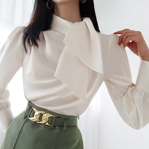 Áo kiểu công sở G266 lụa cao cấp, áo lụa vải rất đẹp mịn, mềm tôn dáng, áo công sở nơ cổ thiết kế thời trang cao cấp