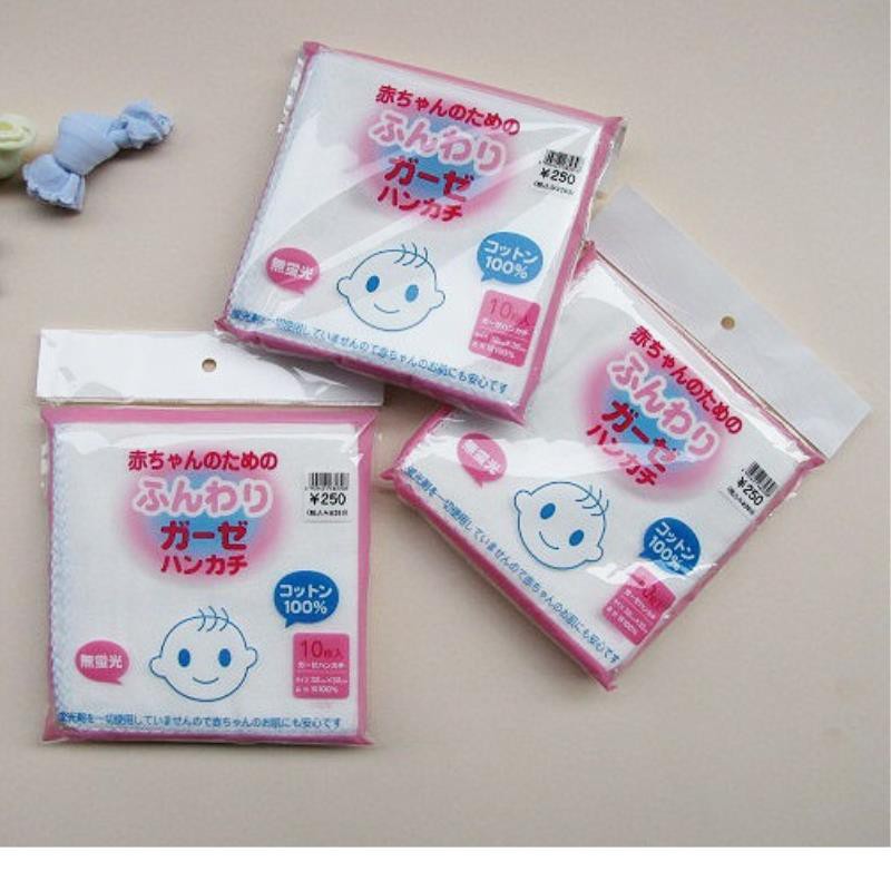 Set 1 gói 10 khăn xô trắng xuất Nhật cao cấp cho trẻ từ sơ sinh, hàng 2 lớp mềm mịn, thấm hút tốt