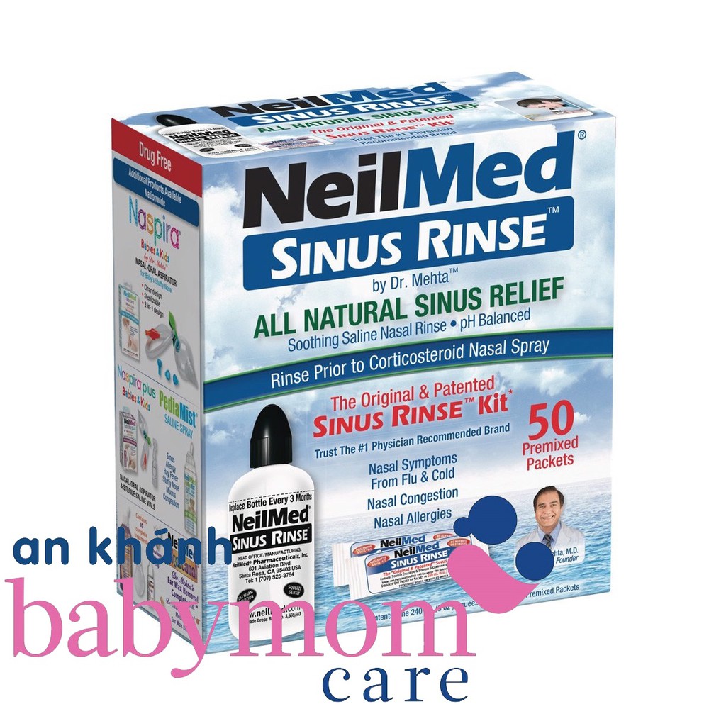 Bộ sản phẩm nước muối rửa mũi nước muối sinh lý Neilmed Sinus Rinse