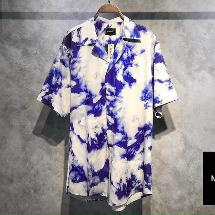 Áo sơ mi nam nữ đều mặc được kiểu tay lỡ form rộng Unisex in hình Unisex đám mây loang nhiều màu hot