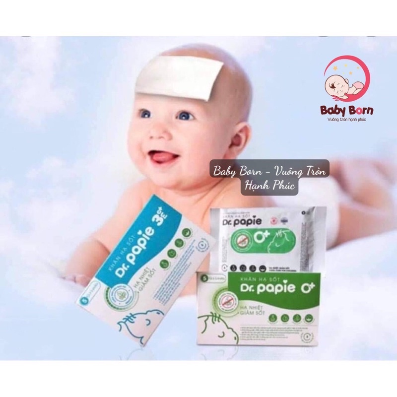 [CHÍNH HÃNG] - Khăn lau hạ nhiệt, giảm sốt/ hạ sốt thảo dược Dr.Papie, ngăn ngừa co giật cho bé từ sơ sinh 0M+ trở lên