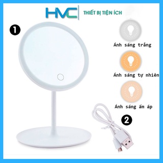 Gương trang điểm để bàn có đèn led cảm ứng cao cấp , gương mini 3 chế độ sáng