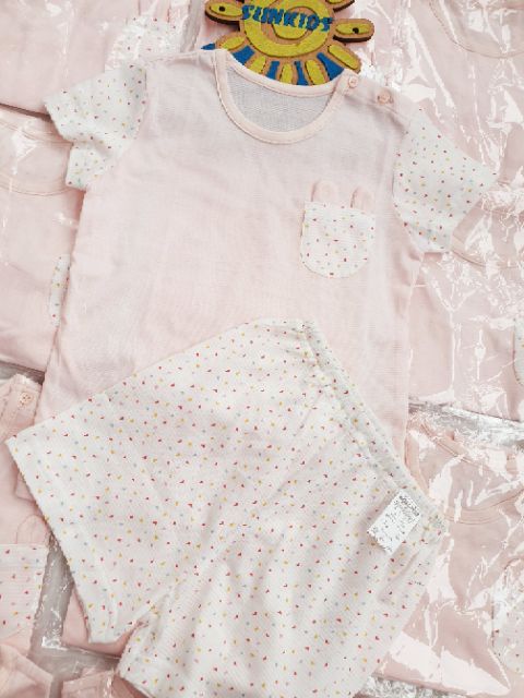 Bộ bé gái cotton tre xuất Hàn túi thỏ quần chấm