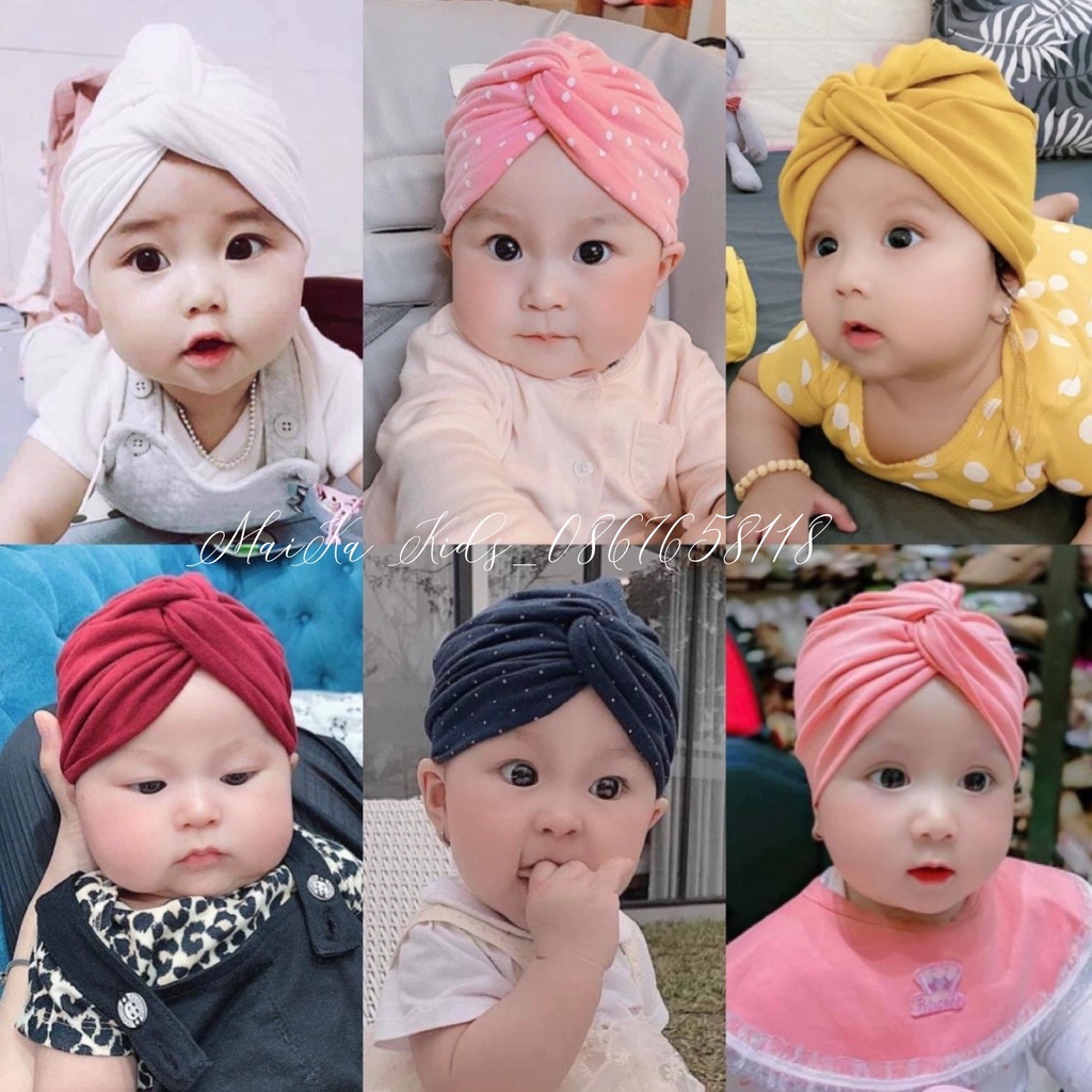 Mũ turban cho bé rẻ đẹp, turban cho bé chất cotton mềm mịn màu sắc hạo tiết xinh xắn