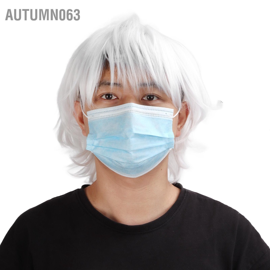 Autumn063 Người đàn ông Tóc giả Ngắn Tinh tế Thời trang Tổng hợp Màu trắng Fluffy cho Cosplay Halloween Trang phục Party