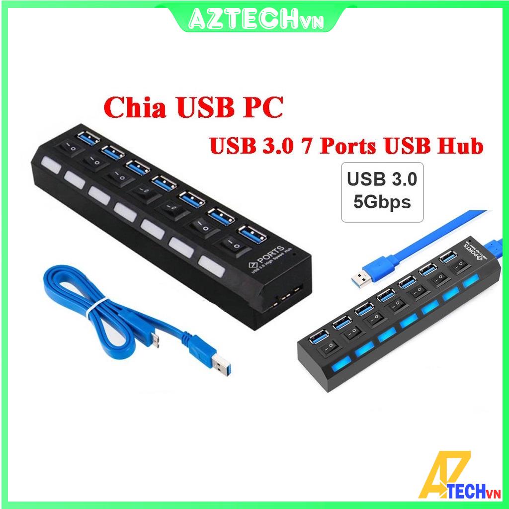 Bộ Chia Usb,Hub USB 3.0 7 cổng tốc độ cao với công tắc bật / tắt tiện dụng