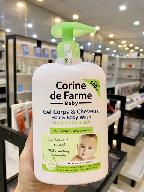 Tem chính hãng gel gội và tắm bé dành cho da nhạy cảm Corine de farme
