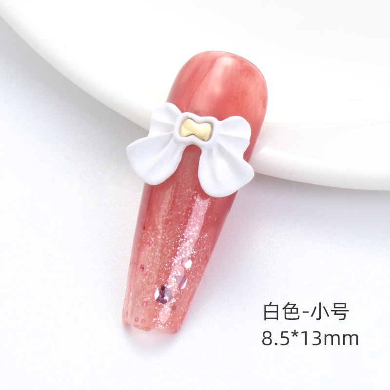 Miếng Dán Móng Tay Kim Loại Ba Chiều Đính Nơ Màu Đỏ Và Đen Phong Cách Nhật Bản