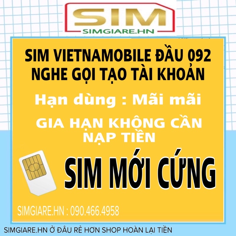 SIM VIETNAMOBILE  NGHE GỌI TẠO TÀI KHOẢN 18K ĐẦU 092